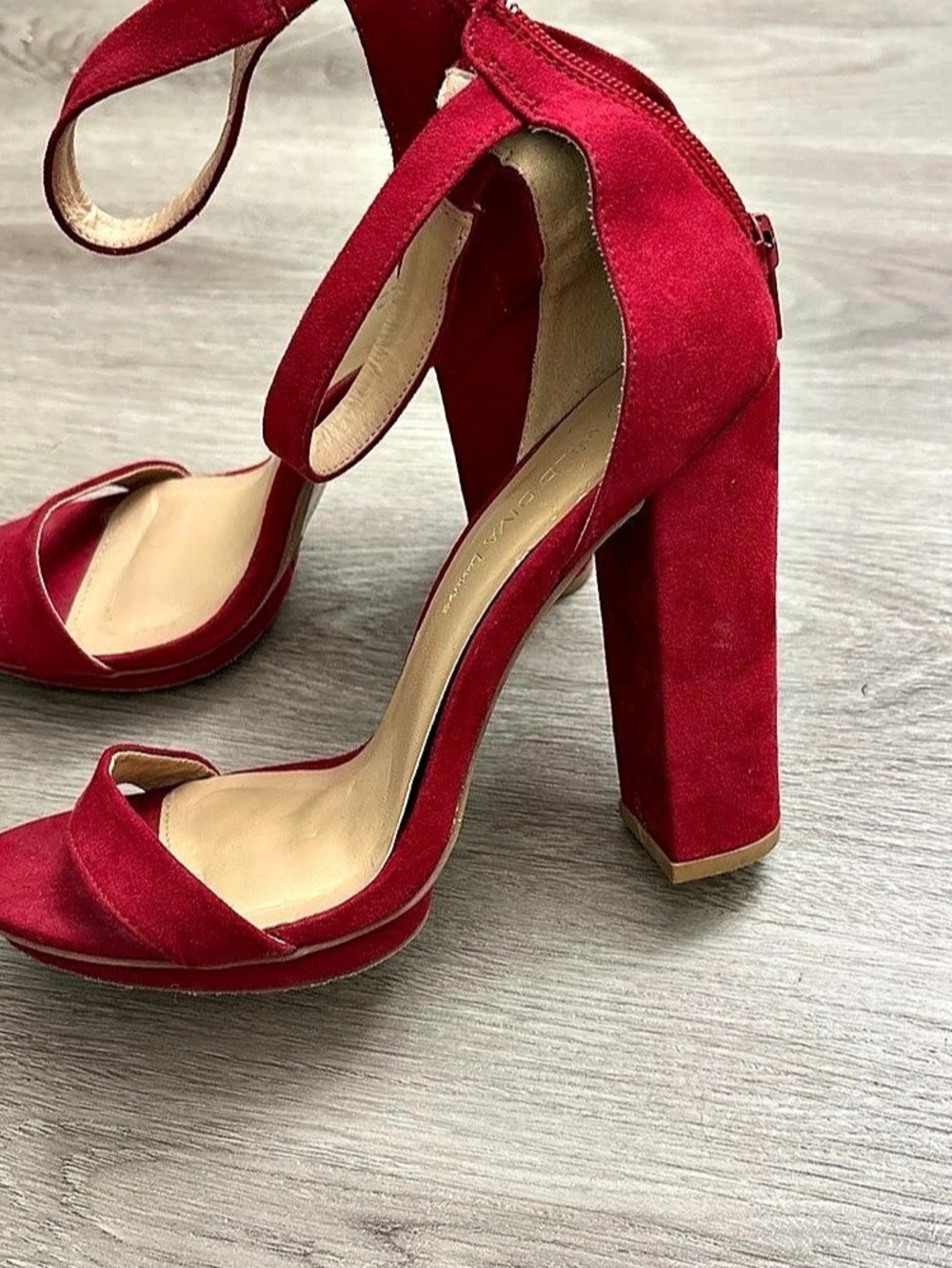 Red Ankle Strap Block Heel Sandals